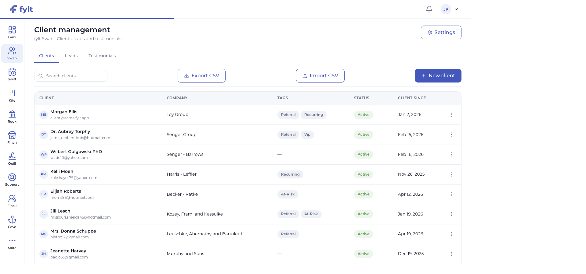 fylt Studio client records and pipeline