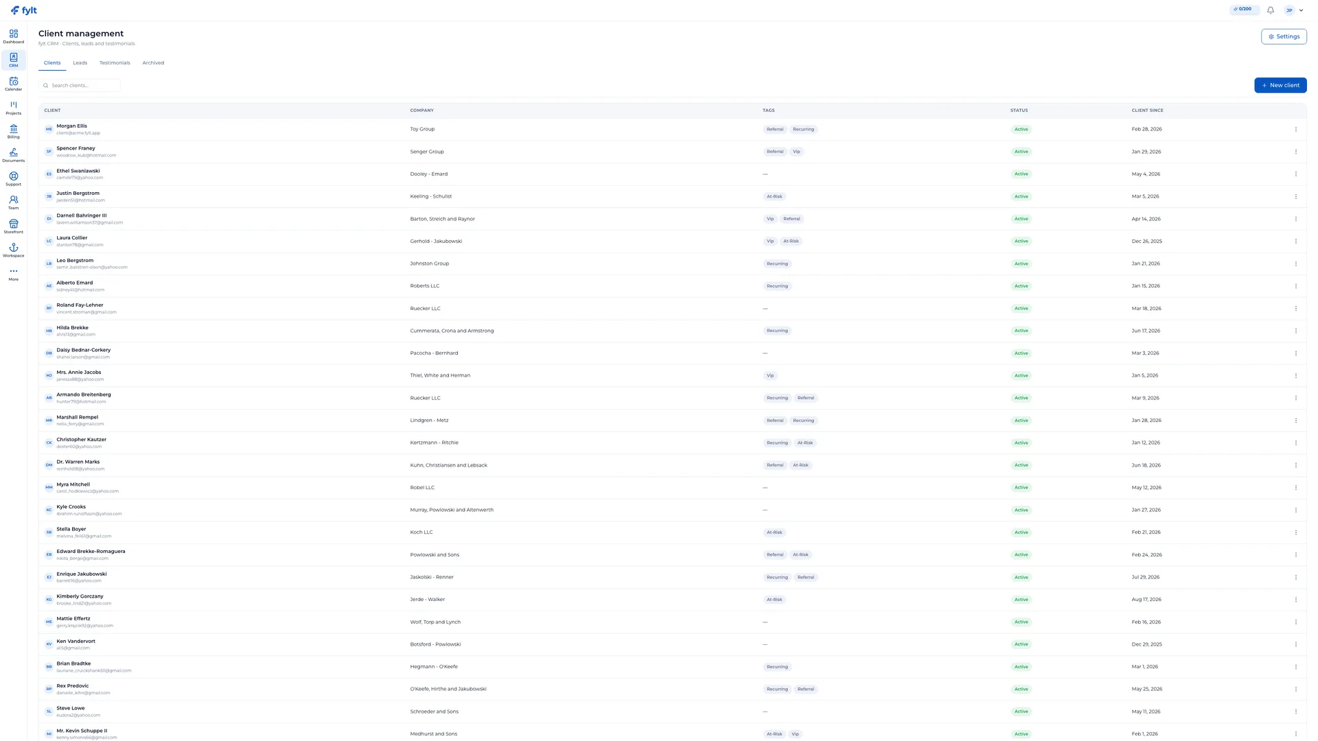 fylt Studio client records and pipeline