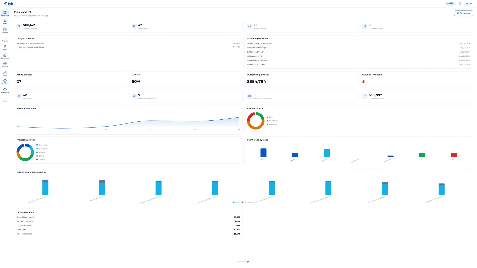 fylt Dashboard in fylt Studio